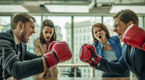 Corporate Showdown  Business people Boxing in Office. Generative Ai