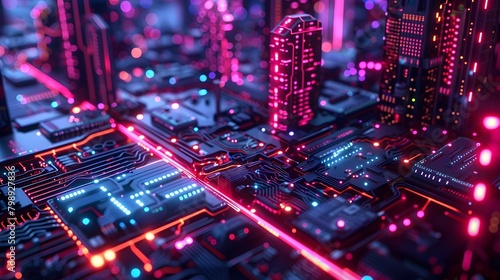 Immersive Cityscape with Advanced Robotic Technology Showcasing Gleaming Metallic Surfaces and Intricate Circuitry