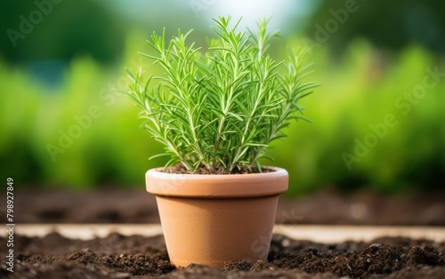 Fresh Rosemary Plant in Terracotta Pot