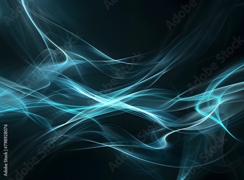 Abstract background with light blue lines on black, grass waves in the style