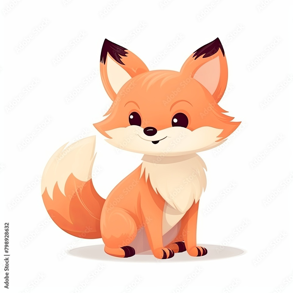 flat illustration of cute pleasant fox, friendly character, white background flat illustration of cute pleasant fox, friendly character, white background