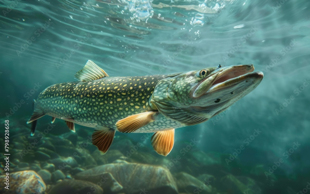 Fototapeta premium Underwater View of a Northern Pike