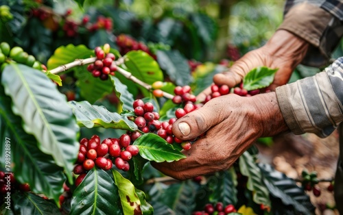 Coffee Harvest: Hands Picking Ripe Cherries