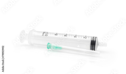 Empty sterile disposable syringe isolated on white background