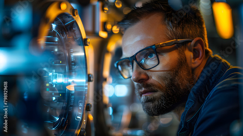 Focused Scientist in Glasses Conducting Research Using Advanced Optical Instruments in a High-Tech Laboratory © diowcnx