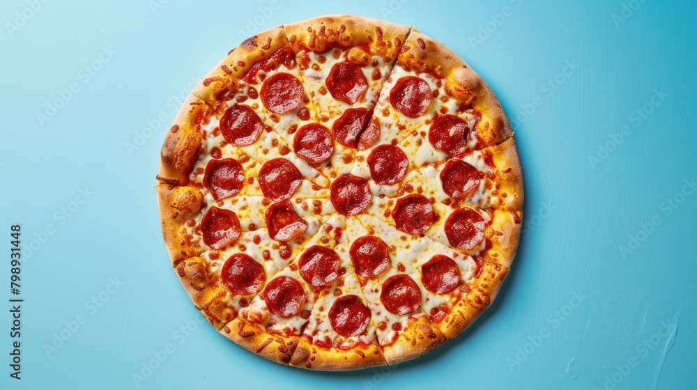 Pizza from above on a blue background Pizza from above on a blue background