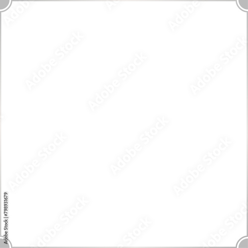 Square subtle single line silver frame with inwardly rounded, concave corners, filled with quarter-circles, 1x1 scale ratio for card, banner, video, presentation