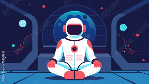 An astronaut sits alone in a quiet meditation chamber their mind connected to a neural interface as they visualize their journey through the vast.