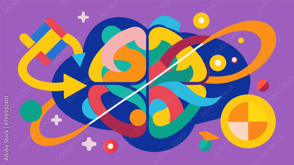 Fototapeta premium Bold abstract shapes intertwining representing the intersection of logic and imagination in a neurodivergent brain.. Vector illustration