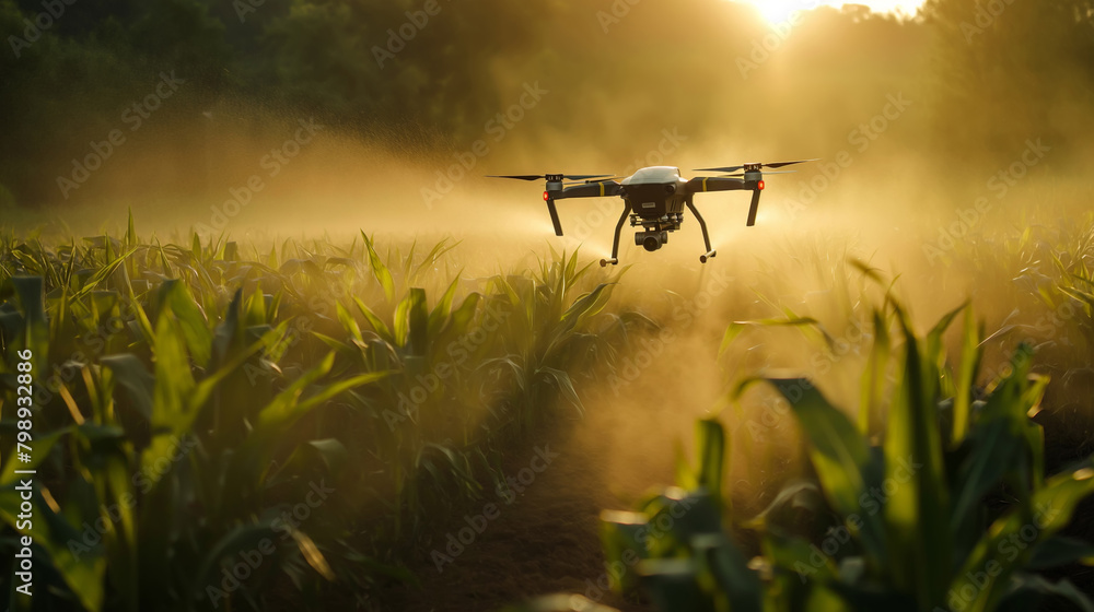 Agriculture drone fertilizing a field