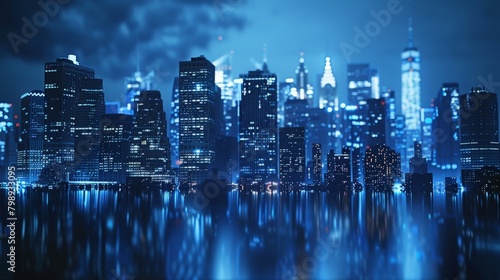 A dark and atmospheric shot of a cityscape at night The buildings are illuminated in various shades of blue, creating a feeling of luxury and mystery   © EC Tech 