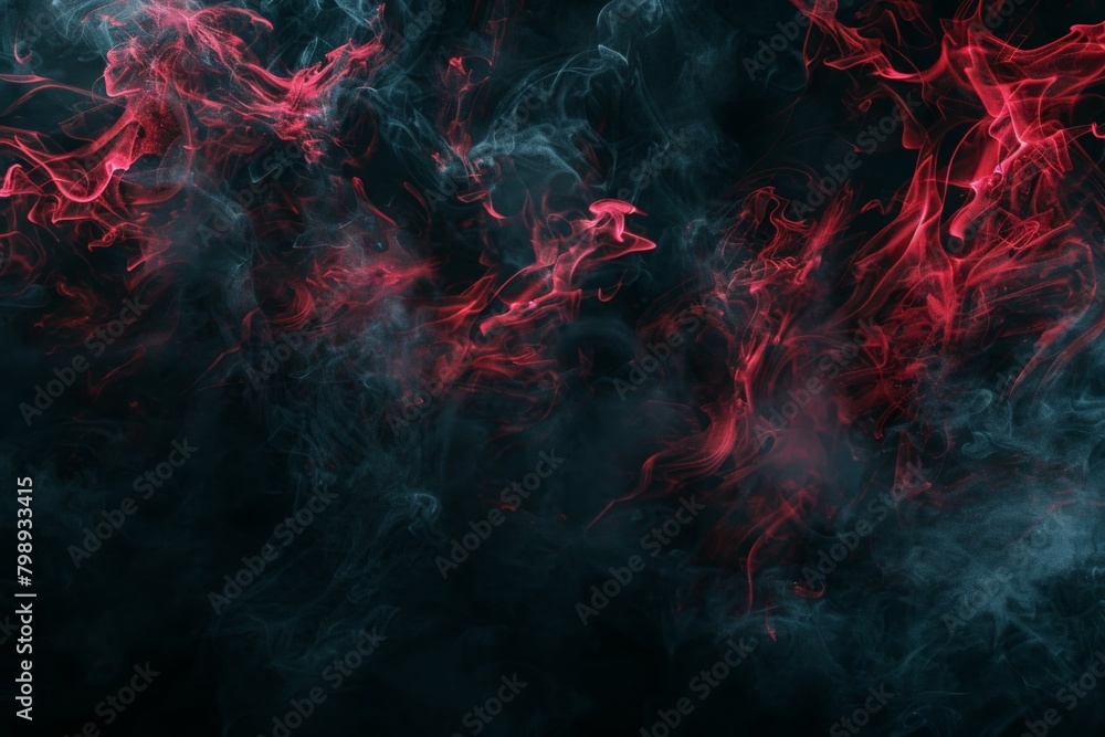 A dark and mysterious abstract scene with wisps of crimson smoke rising from an unseen source, against a backdrop of inky blackness  