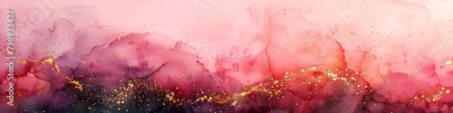 Colors of July: Pink, white, gold, Abstract dusty blush liquid watercolor background with golden cracks. Pastel pink marble alcohol ink drawing effect photo