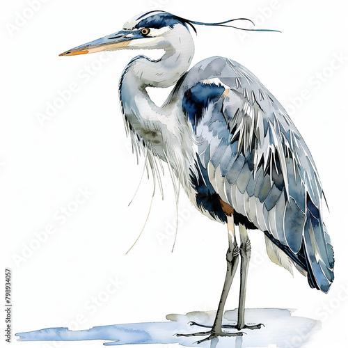 watercolour painting of grey heron isolated on white background