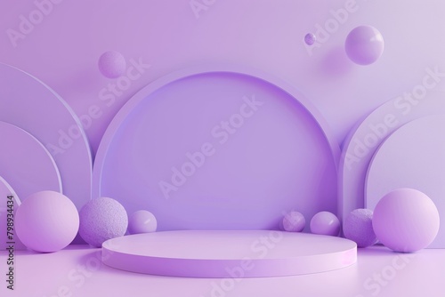 Lavender Podium with Spheres and Arched Backdrop
