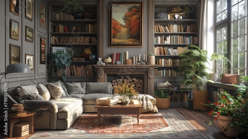 Tranquil D Rendering Depicting the Coziness of a Fireplace adorned Living Room