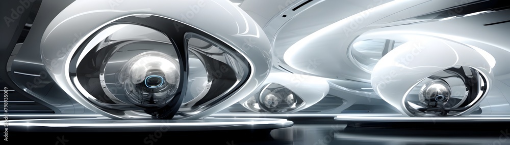 White Futuristic Interior of Science Fiction Lab or Spacecraft with Advanced Lighting and Geometric Shapes White Futuristic Interior of Science Fiction Lab or Spacecraft with Advanced Lighting and Geometric Shapes