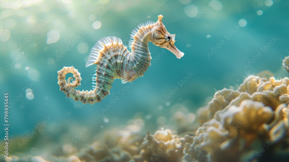 Seahorse gliding through the crystal clear waters of the ocean Seahorse gliding through the crystal clear waters of the ocean