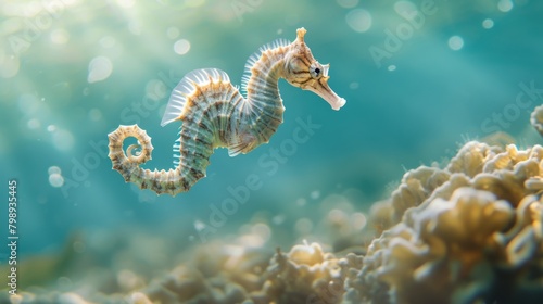 Seahorse gliding through the crystal clear waters of the ocean © AlfaSmart