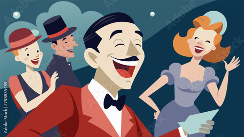 Laughter echoes through the crowd as a comedic gem from the 1940s brings a lighthearted touch to the evenings lineup.. Vector illustration