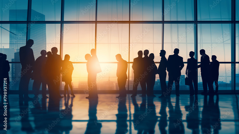 A group of entrepreneurs networking at a business conference, exchanging ideas and contacts. Diligence and work, team and trust, profit A group of entrepreneurs networking at a business conference, exchanging ideas and contacts. Diligence and work, team and trust, profit