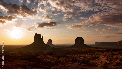 Monument Valley Sunrise View Wide Time Lapse Zoom In Arizona Southwest USA photo