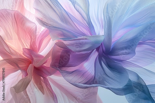 Two abstract organza flowers intertwine