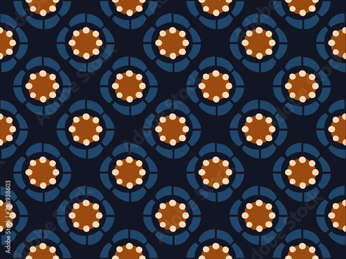 Abstract flowers seamless vector pattern blue, brown, white colors decorative elements print. Repeating floral background. Cloth design, wallpaper.