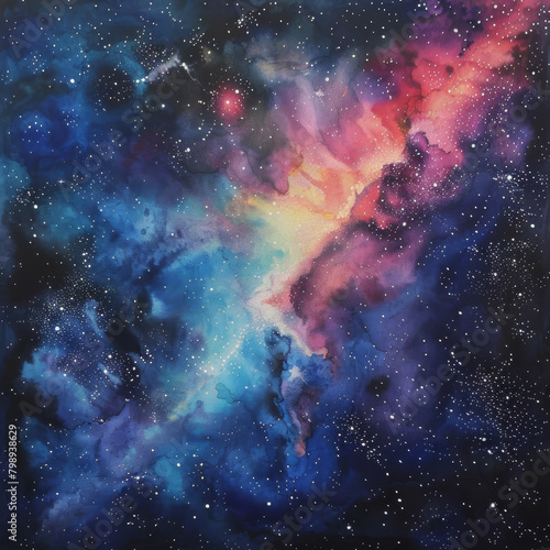 Starry Cosmos A Watercolor Journey through the Celestial Night