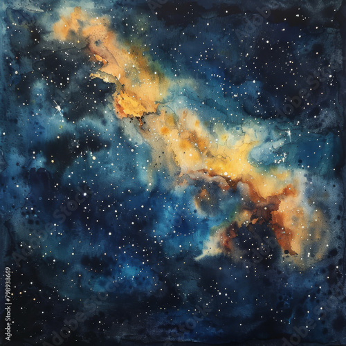 Starry Cosmos A Watercolor Journey through the Celestial Night © Arti
