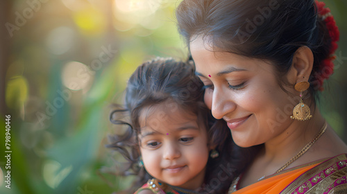 Having fun with her daughter, a happy Indian mother