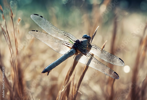 sitting blade Dragonfly dry grass pattern Background Nature Spring Animal Environment Eyes Life Body Yellow Insect Wildlife Environmental Macro Wing Odonata Fly Libellulidae photo