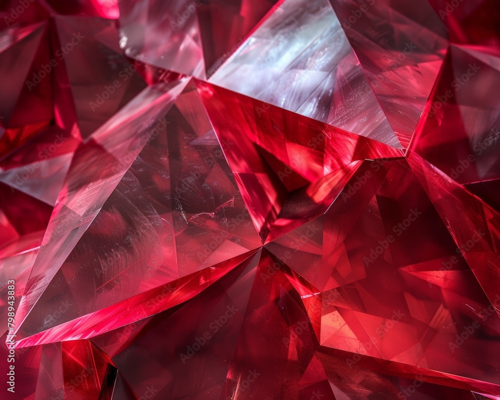 A hyper realistic closeup of a crimson geometric sculpture, with facets catching the light and casting deep shadows A hyper realistic closeup of a crimson geometric sculpture, with facets catching the light and casting deep shadows