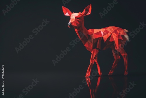 A low poly crimson geometric animal, like a deer or a fox, rendered in a retro video game aesthetic   photo
