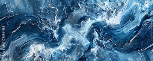 A luxurious backdrop with swirling blue and white marble patterns resembling crashing waves 