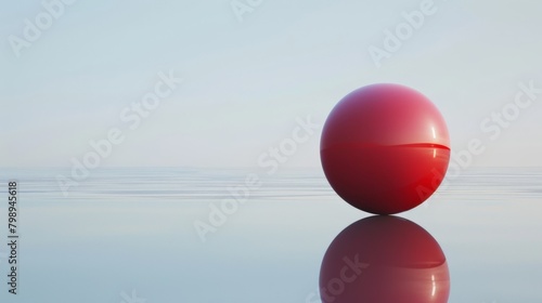 A minimalist composition featuring a single  perfect crimson sphere floating in a vast empty space  