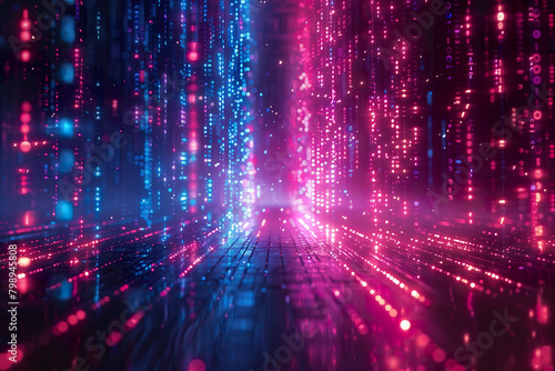 Abstract cyber data stream in blue and red. 