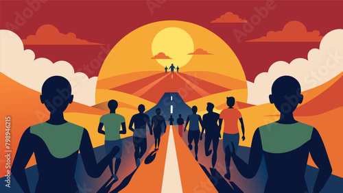 As the sun sets on the Patriotic Marathon the runners look back on their impressive achievement with a renewed sense of gratitude and appreciation for. Vector illustration