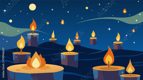 As the night sky envelopes the vigil the candles serve as beacons of remembrance honoring the struggles and triumphs of past generations.. Vector illustration
