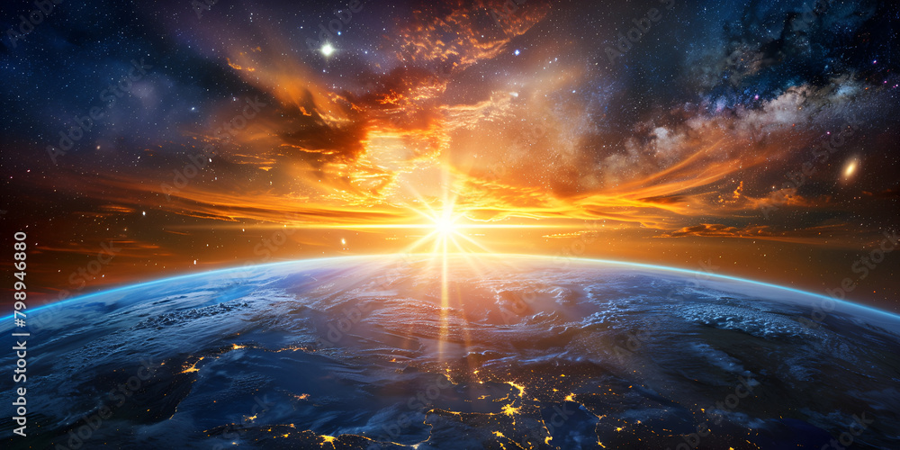 Cosmic Dawn: Sunrise from the Edge of Space / Orbit's First Light: A Planet Awakens Cosmic Dawn: Sunrise from the Edge of Space / Orbit's First Light: A Planet Awakens