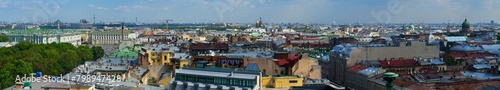 Panoramic view of the Russian city of St. Petersburg from the observation deck of St. Isaac's Cathedral on a spring day