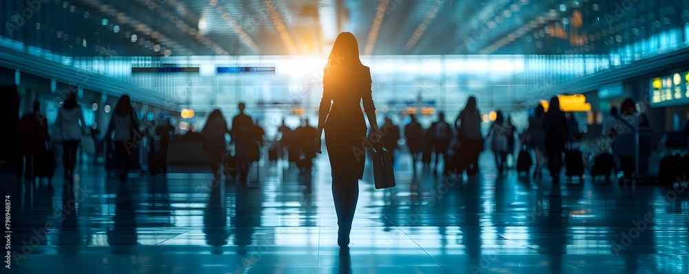 Blurred Silhouettes of Passengers in a Busy Airport Terminal