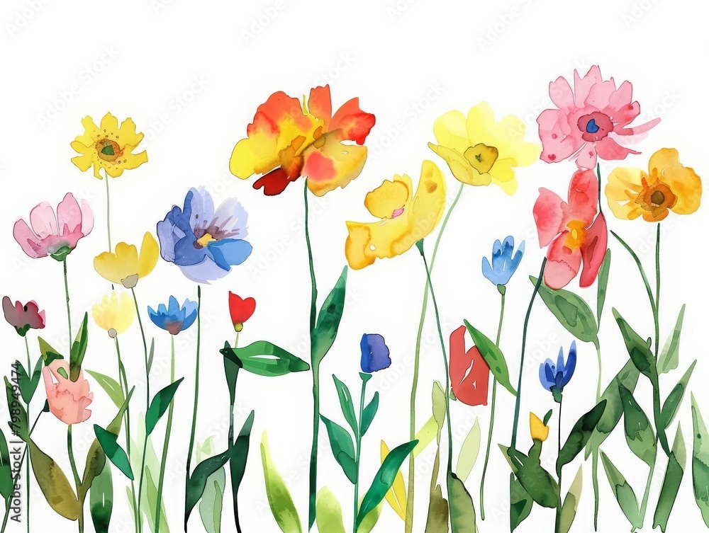 Annual flowers provide a burst of color all summer long, minimal watercolor style illustration isolated on white background