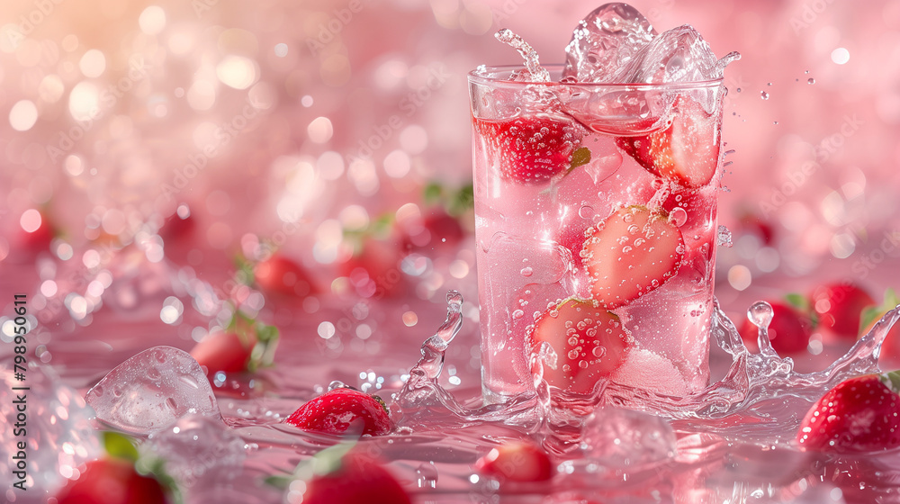cocktail juice with ice and strawberry cocktail juice with ice and strawberry