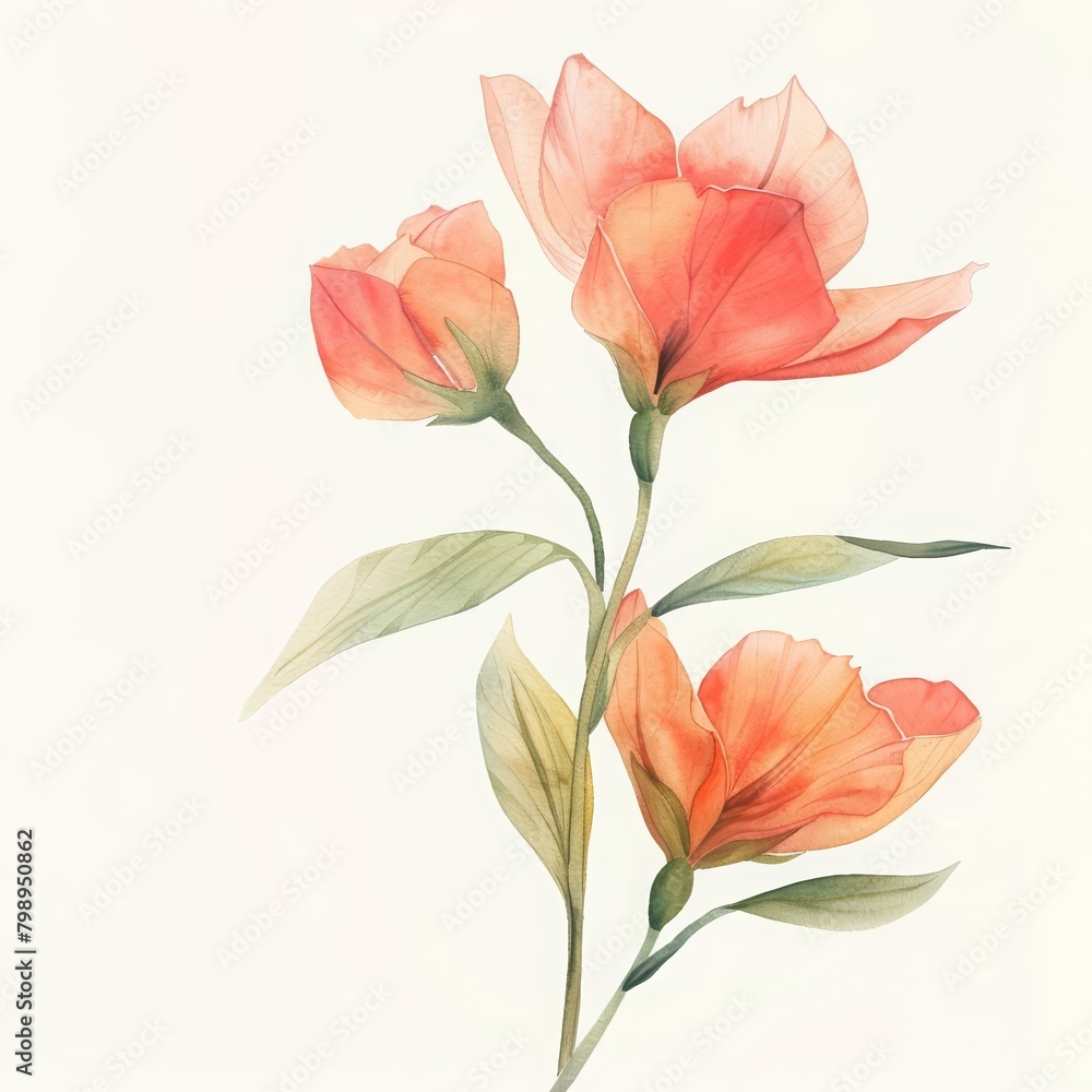 New blooms open eagerly to greet the spring sunlight, minimal watercolor style illustration isolated on white background New blooms open eagerly to greet the spring sunlight, minimal watercolor style illustration isolated on white background