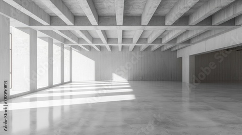 Modern Architecture Background. Abstract Interior Design of Modern Showroom with Empty White Concrete Floor and Gray Wall