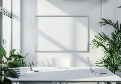 Frame mockup Empty Picture Frame on Desk with Plant and Pen Holder  high-resolution  300 DPI 