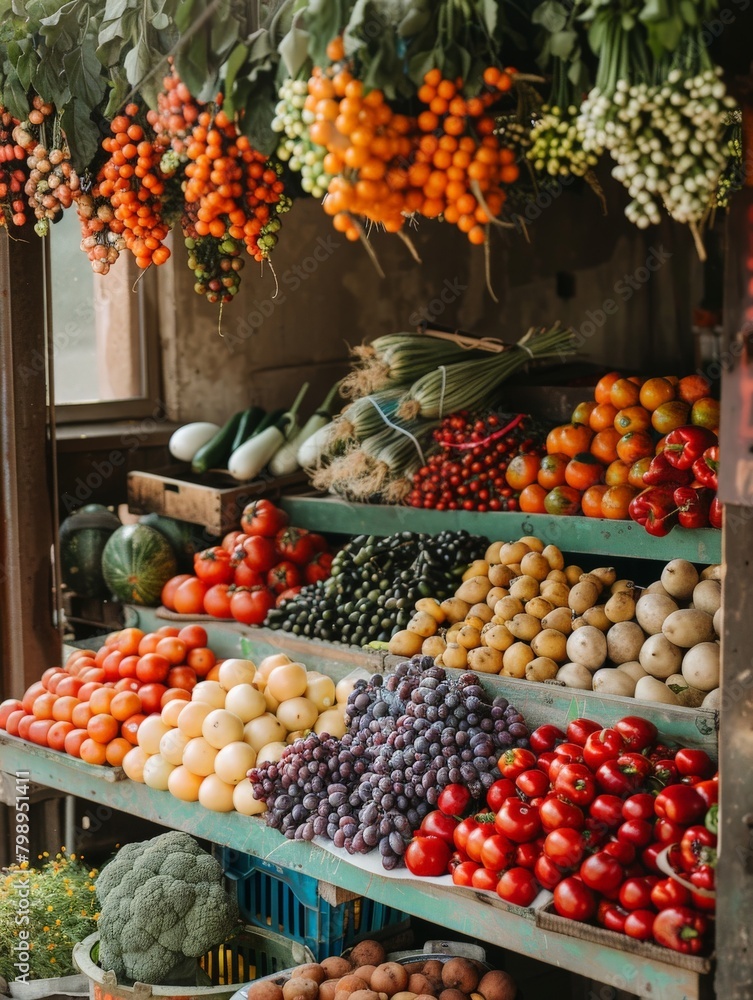 A farmer's market stall filled with fresh produce.