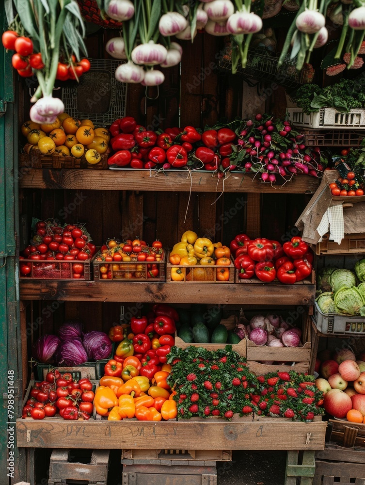A farmer's market stall filled with fresh produce.