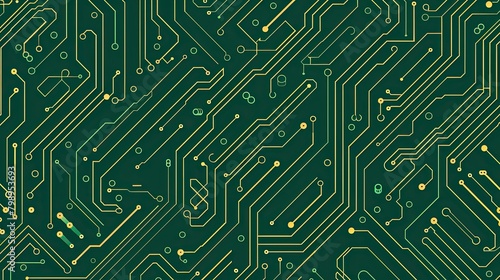 Symmetrical Green Circuit Board: Seamless Vector Pattern on White Background